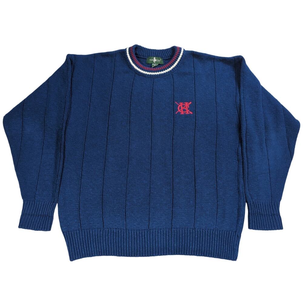 VTG Hunt Club USA Made Blue Cotton Sweater Embroidered Logo Crewneck Men's M